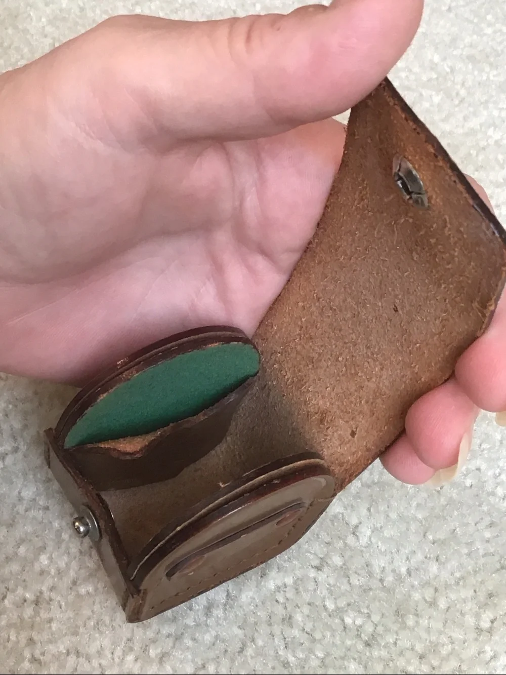 Vintage Chiyoko Brown Leather Case, 1 5/8” x 2”